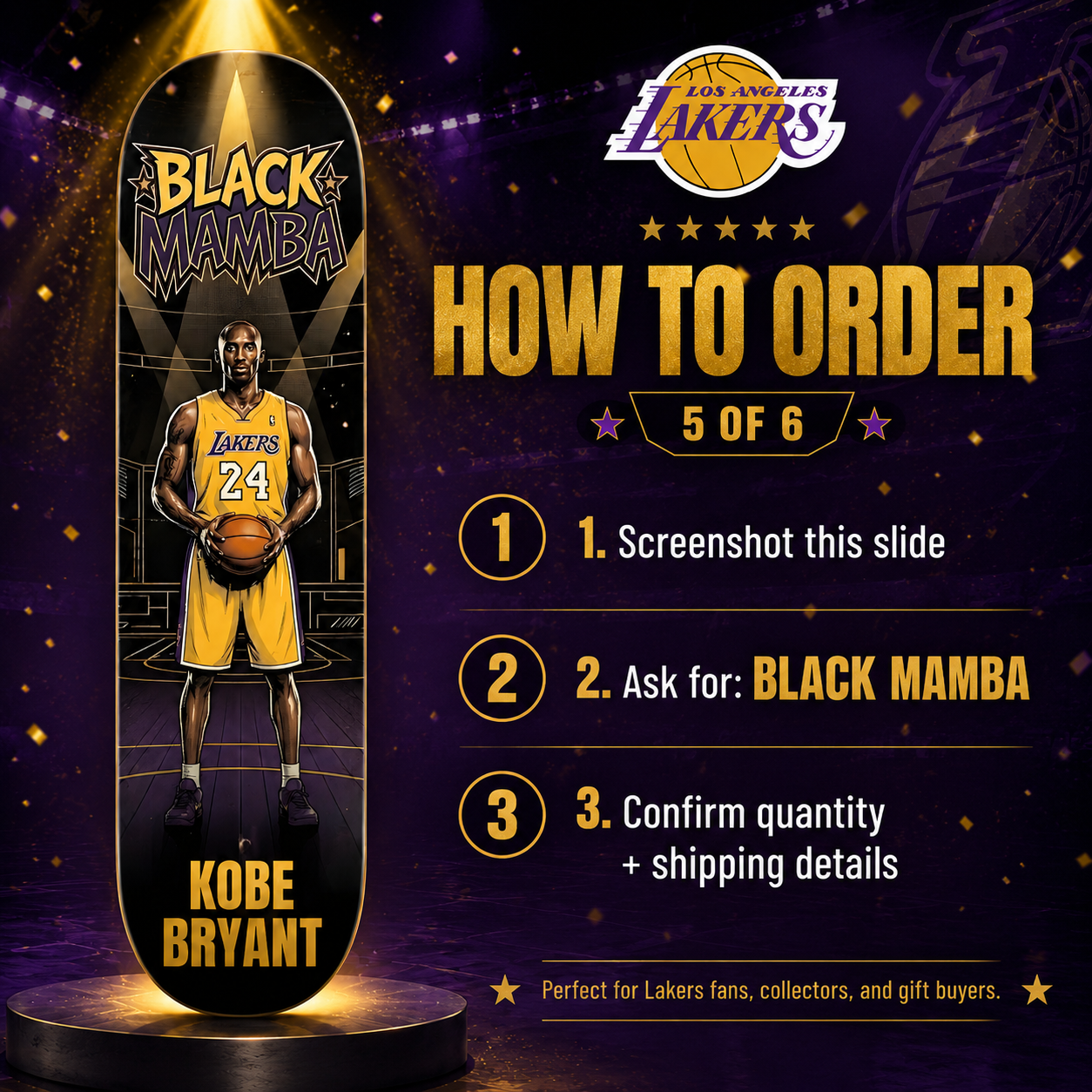 LA Basketball Mamba Black- Customized Skateboard