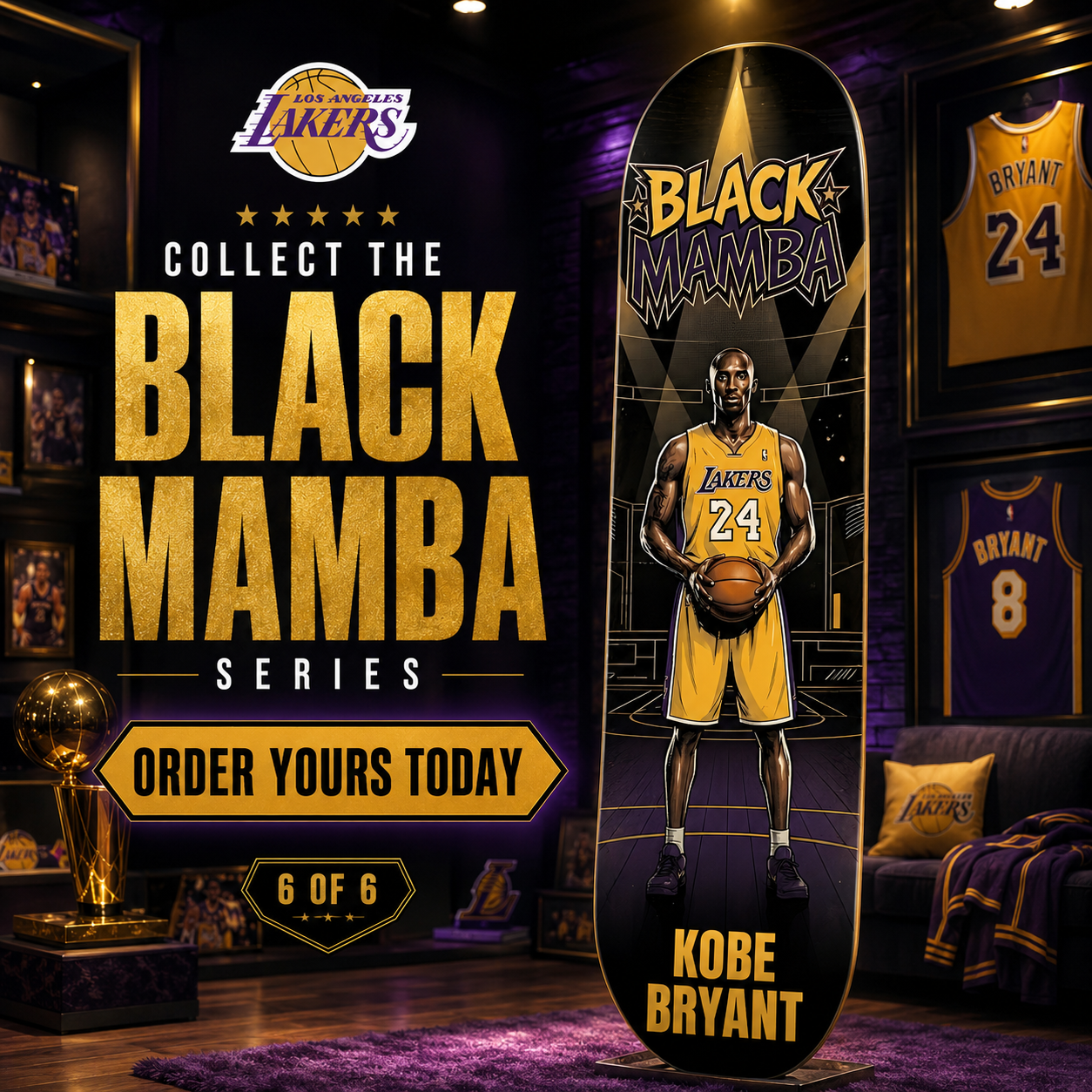 LA Basketball Mamba Black- Customized Skateboard