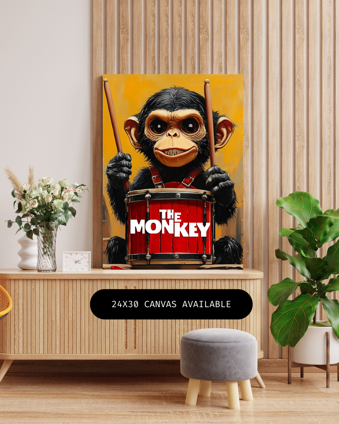 Monkey Drummer- Custom Canvas Wall Art