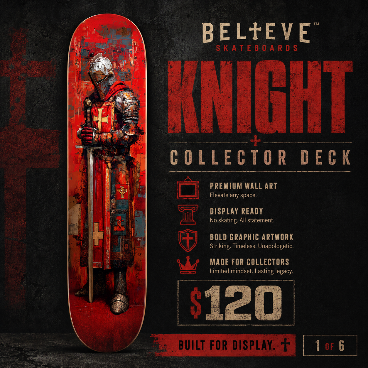 Templar Knight 1 - Customized Skateboard