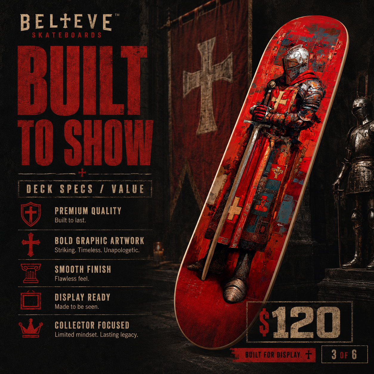 Templar Knight 1 - Customized Skateboard