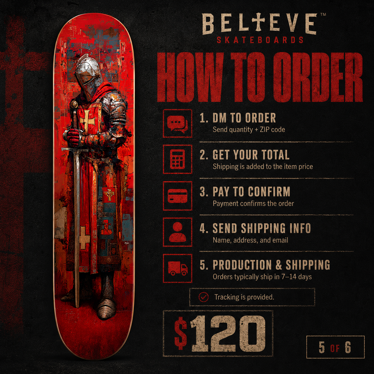 Templar Knight 1 - Customized Skateboard