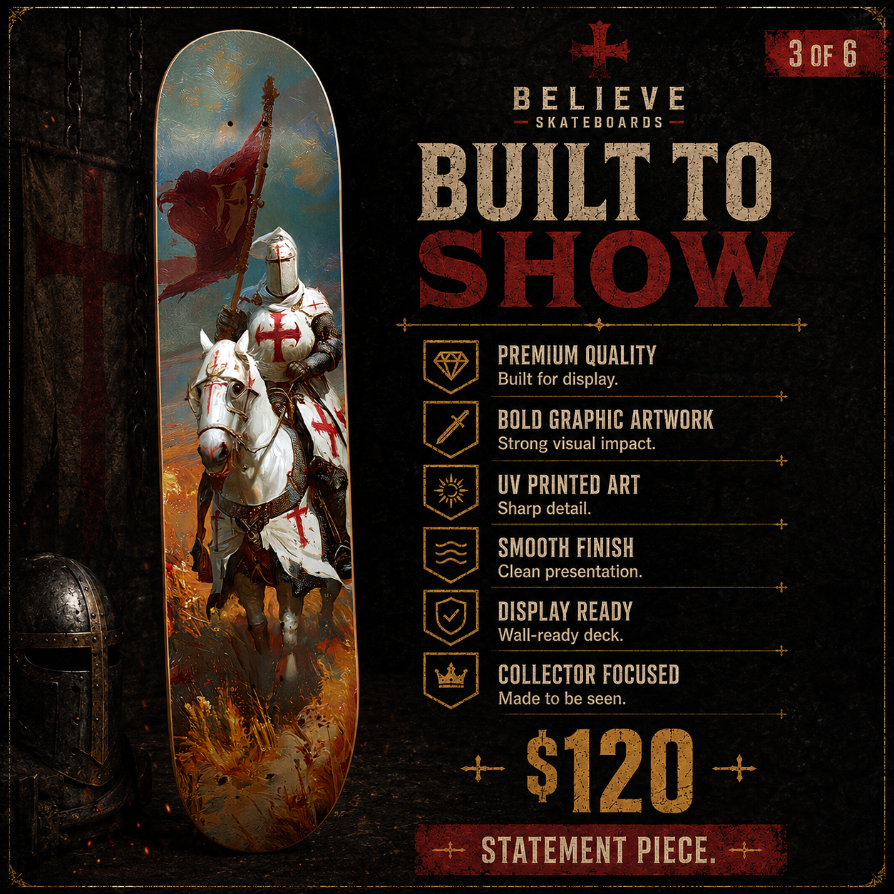 Templar Knight 3 - Customized Skateboard