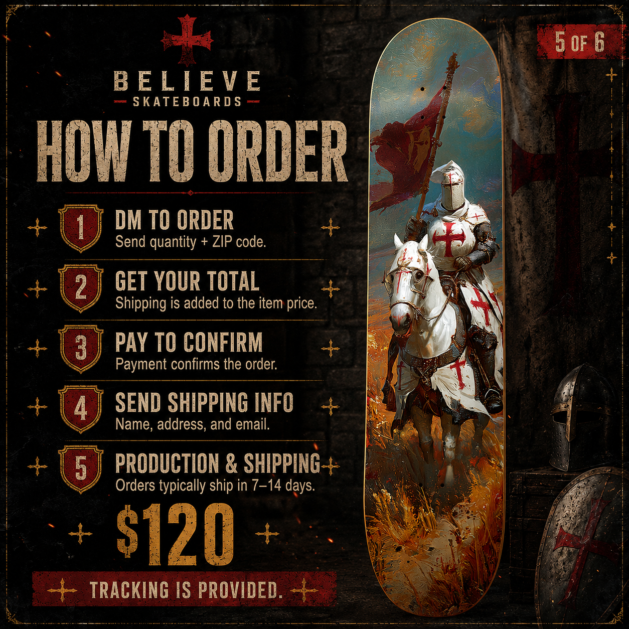 Templar Knight 3 - Customized Skateboard