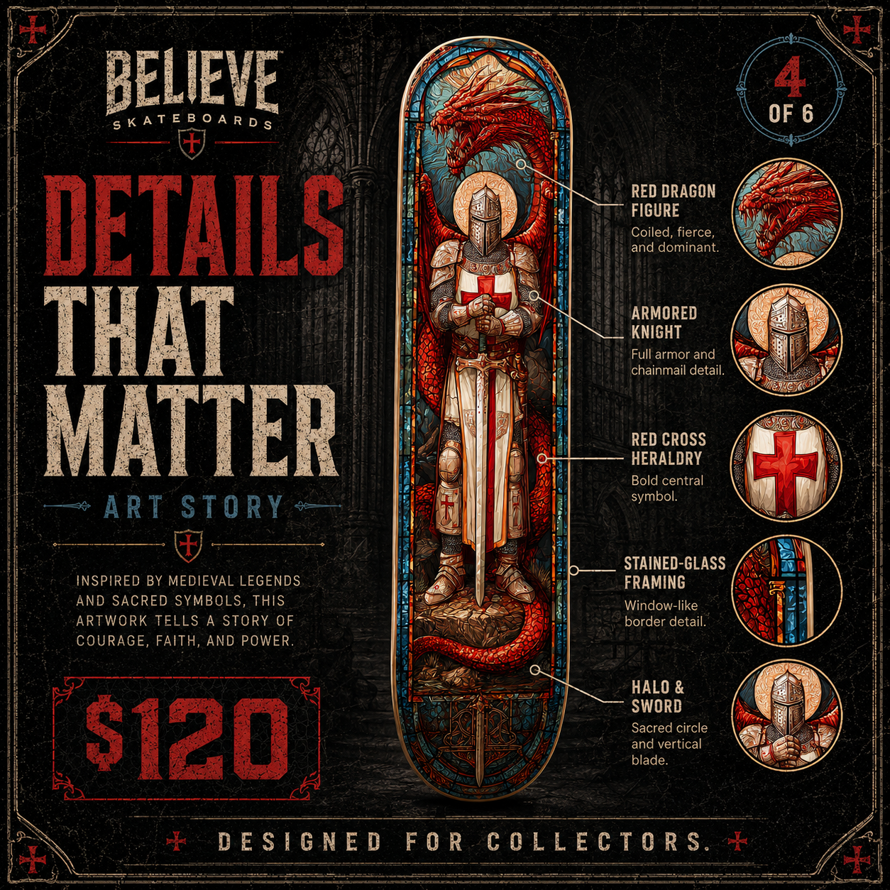 Templar Knight 5 - Customized Skateboard