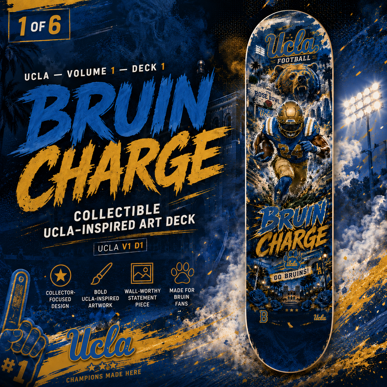 Bruin Charge- Customized Skateboard