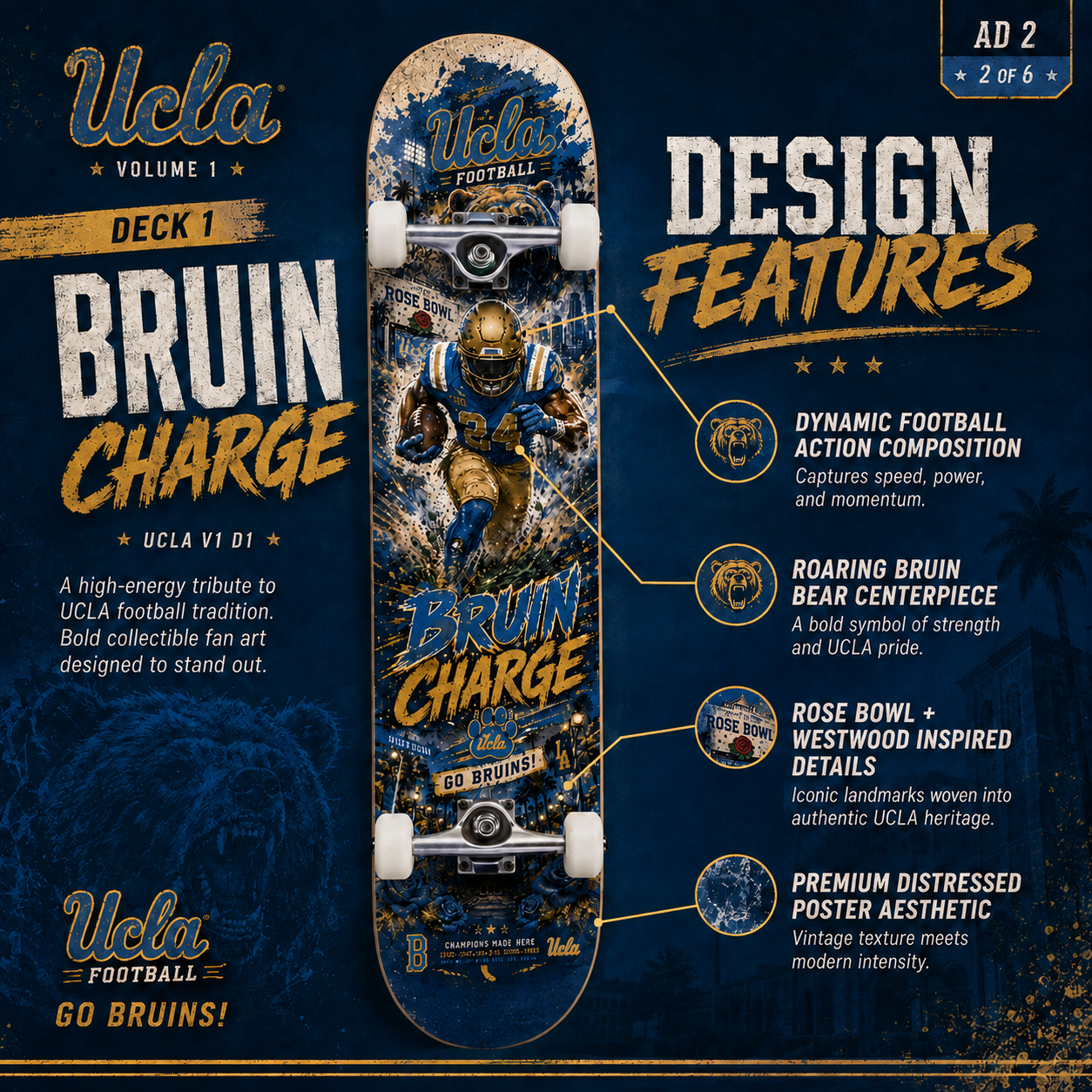 Bruin Charge- Customized Skateboard