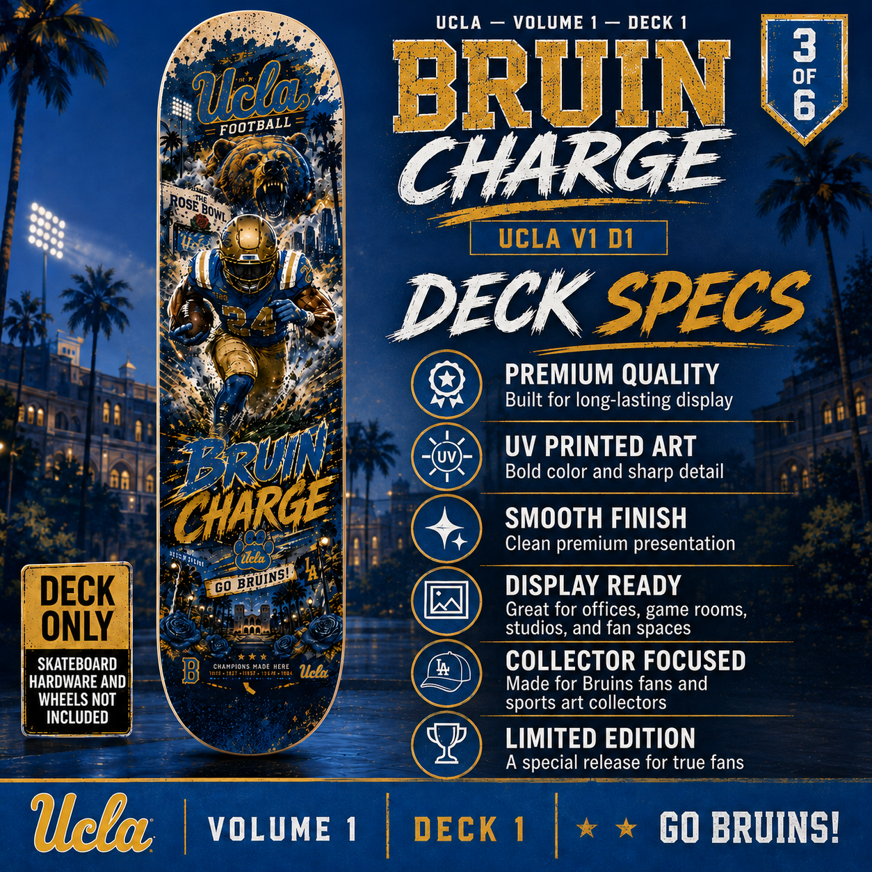 Bruin Charge- Customized Skateboard