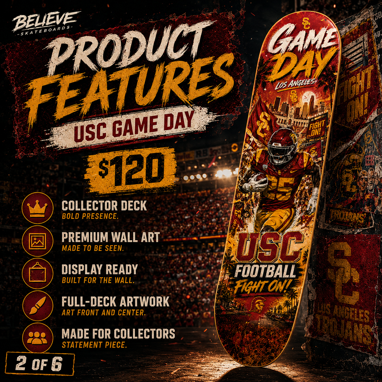 Trojan Game Day- Customized Skateboard
