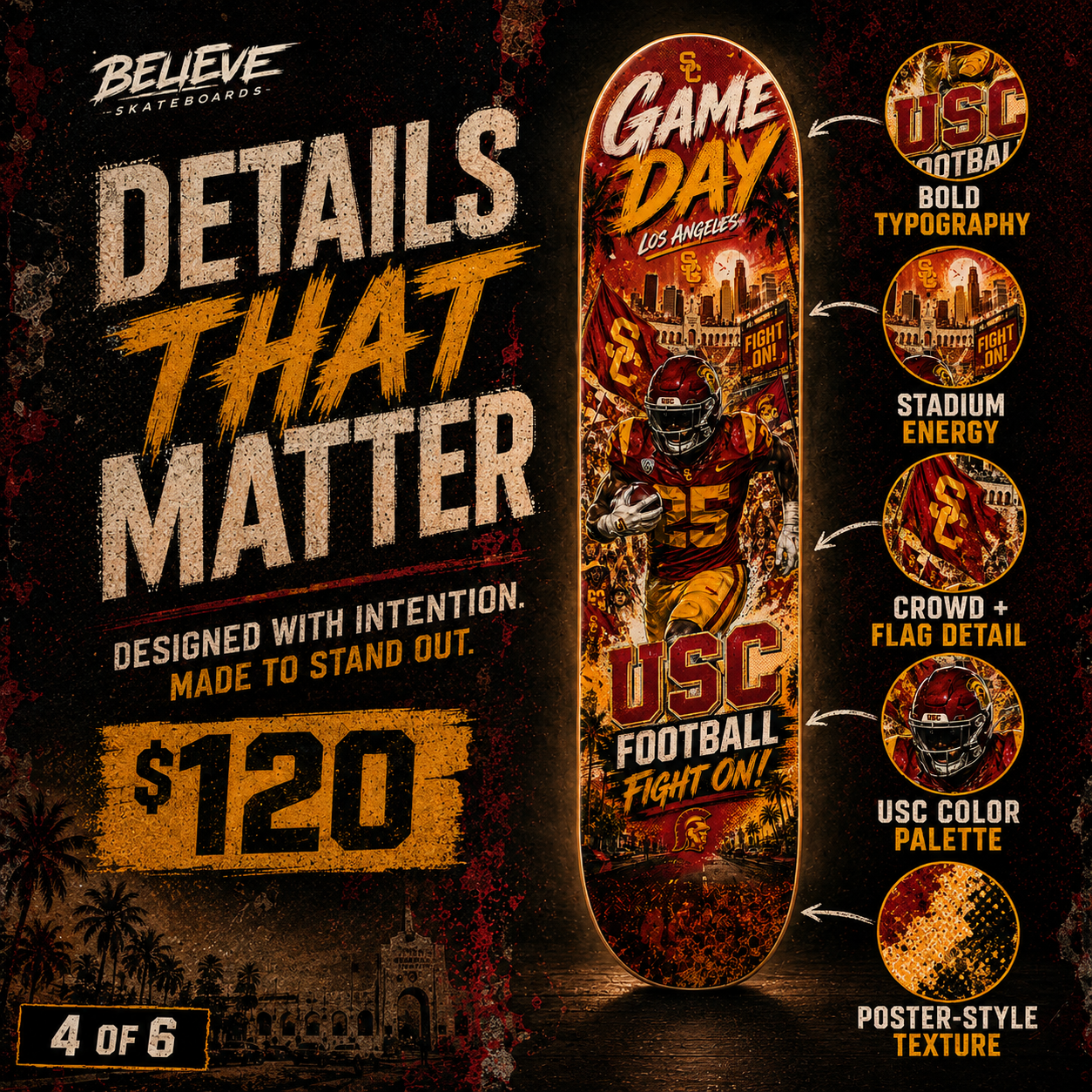 Trojan Game Day- Customized Skateboard