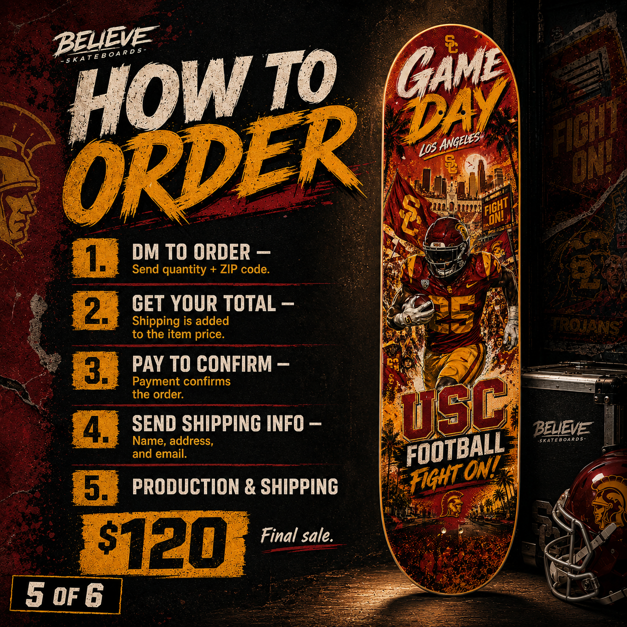 Trojan Game Day- Customized Skateboard