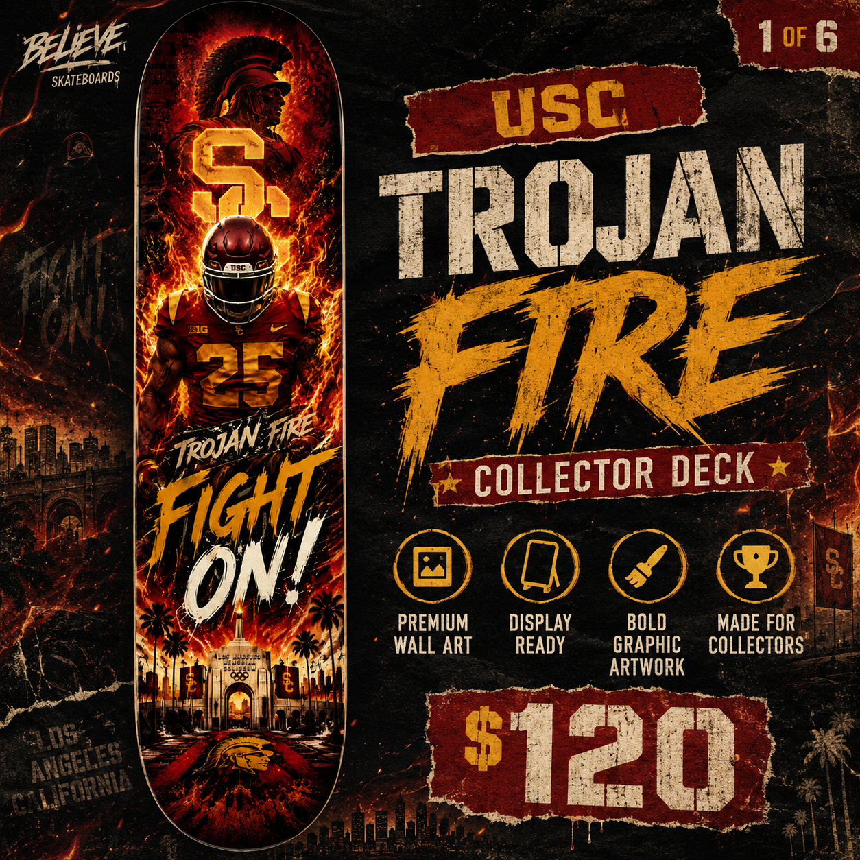 Trojan Fire- Customized Skateboard