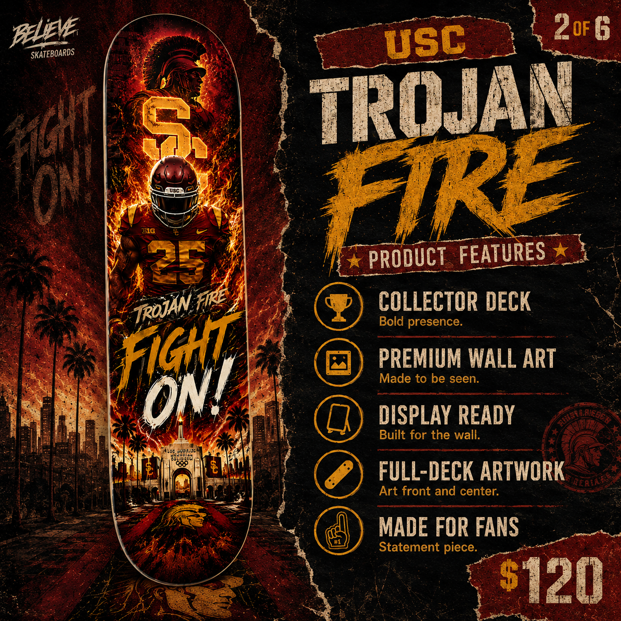 Trojan Fire- Customized Skateboard