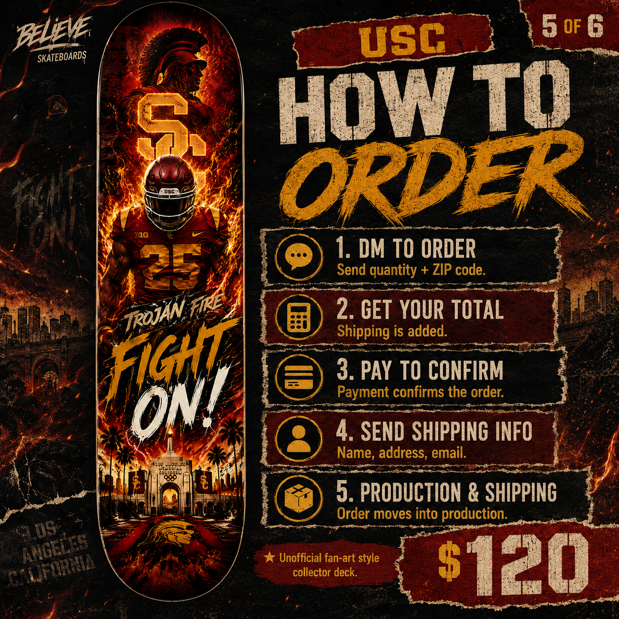 Trojan Fire- Customized Skateboard