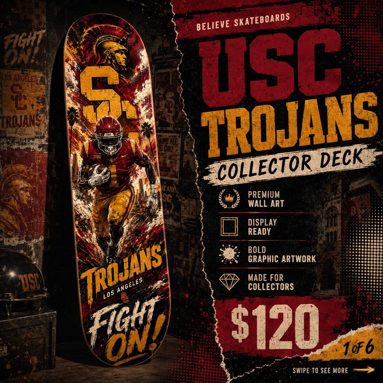 Trojan Fight On- Customized Skateboard