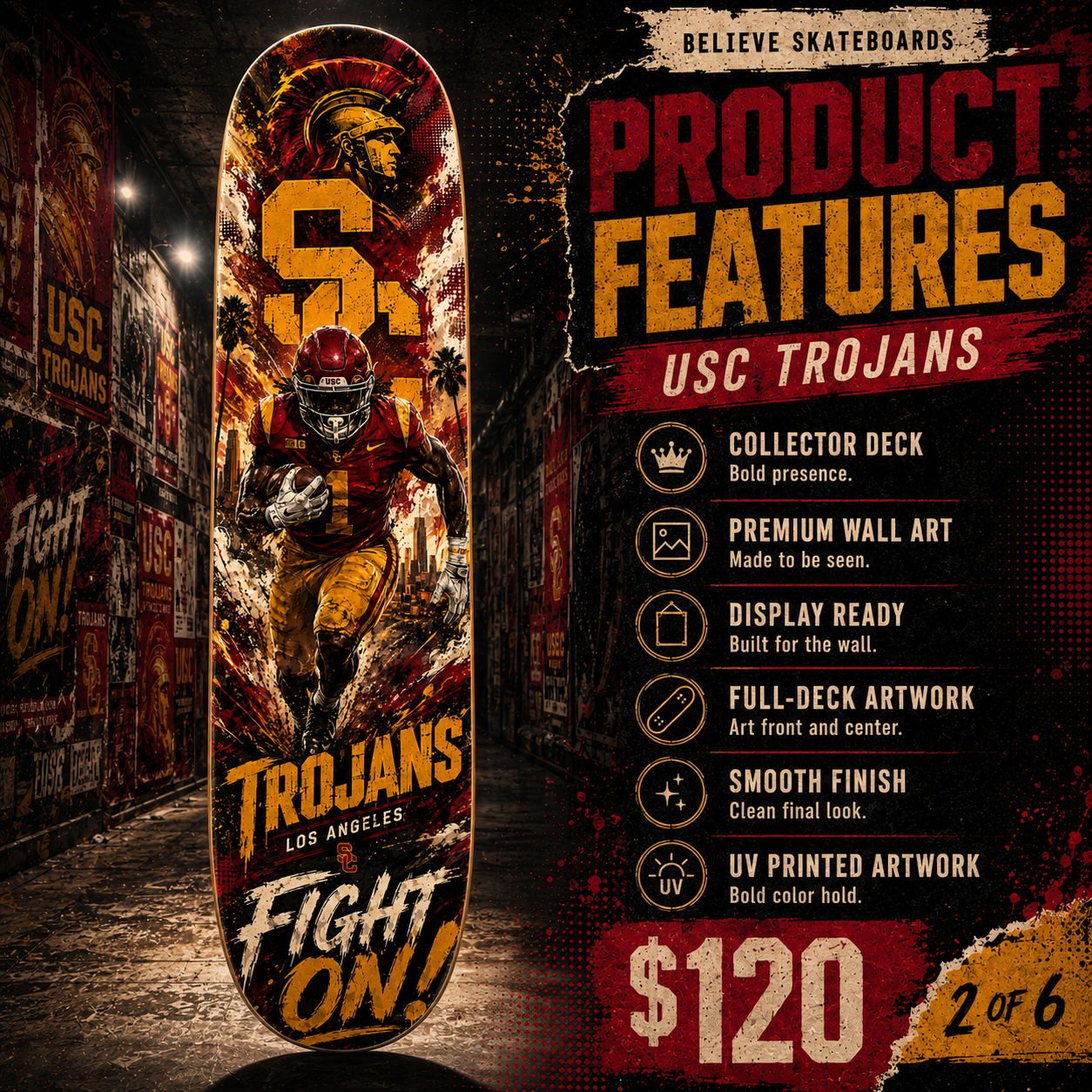 Trojan Fight On- Customized Skateboard