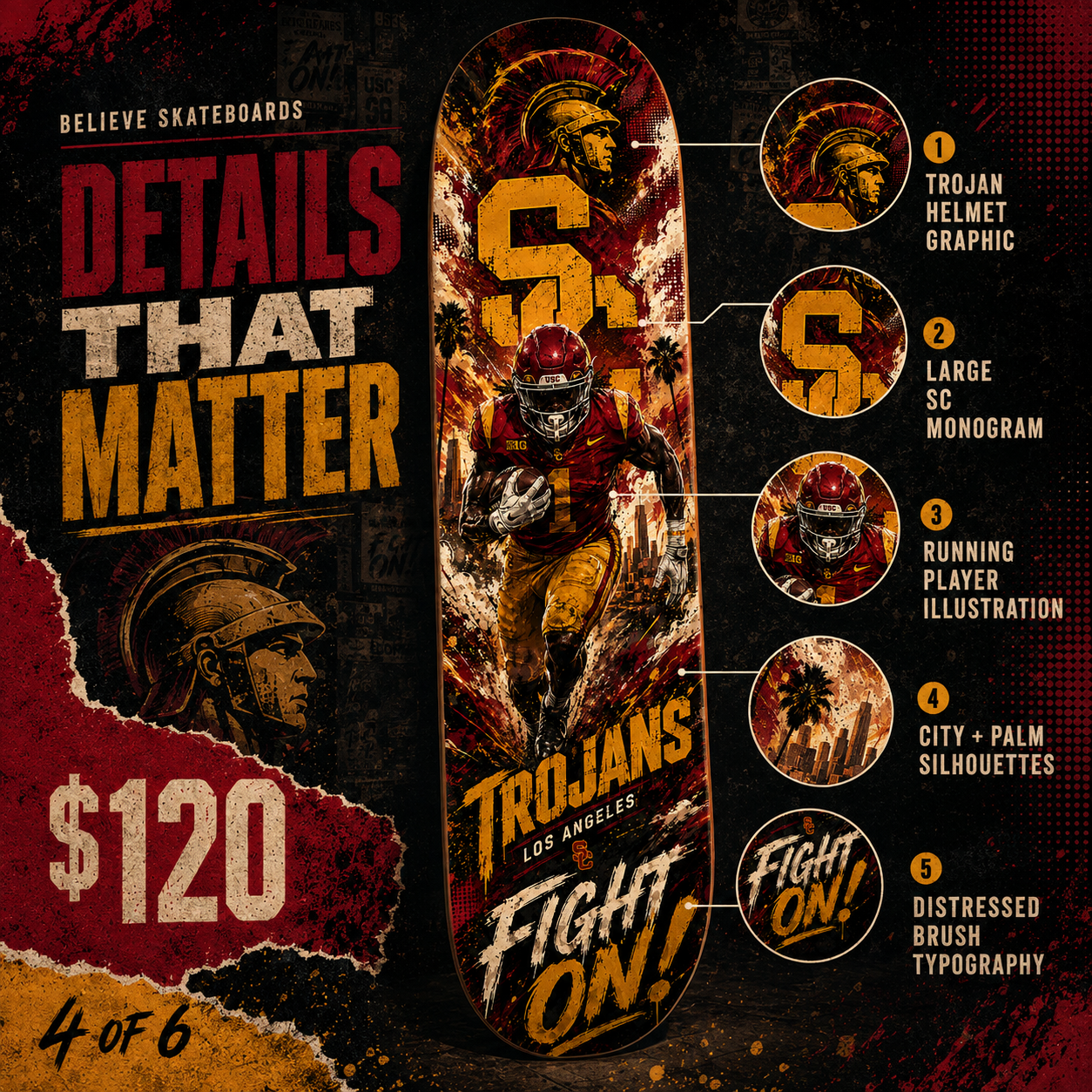 Trojan Fight On- Customized Skateboard