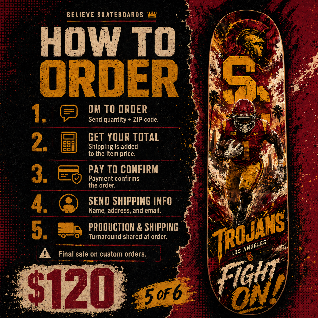 Trojan Fight On- Customized Skateboard