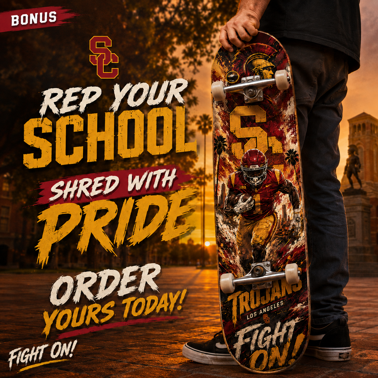 Trojan Fight On- Customized Skateboard