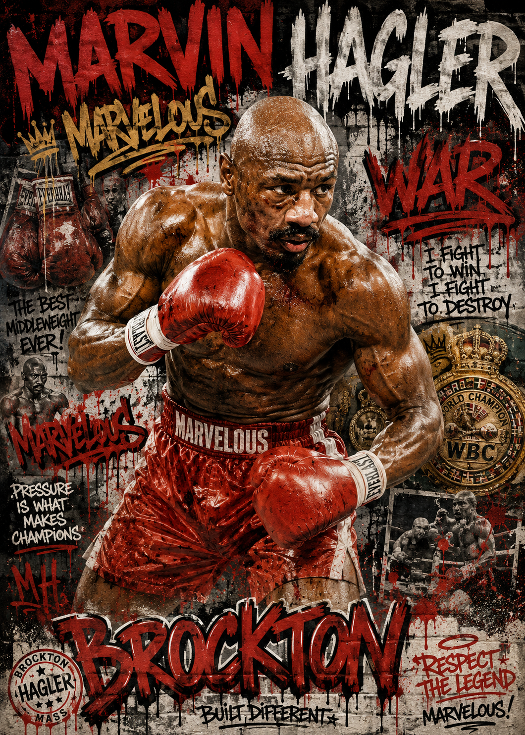 Marvin Hagler — Marvelous War — 5×7 Canvas Art