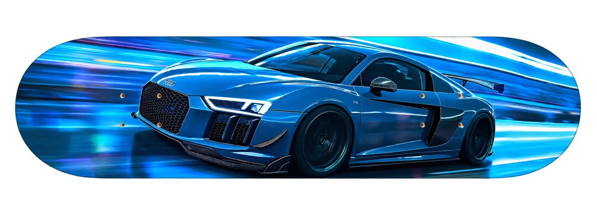 Audi R8 Yellow Night Run — Skateboard Deck