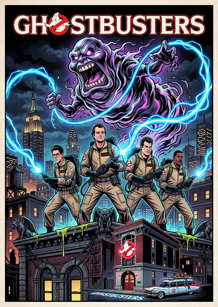 Ghostbusters — Rooftop Showdown — 5×7 Canvas Art