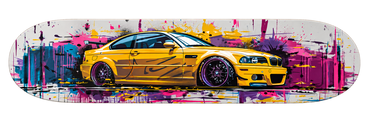 BMW Yellow Graffiti Coupe — Skateboard Deck