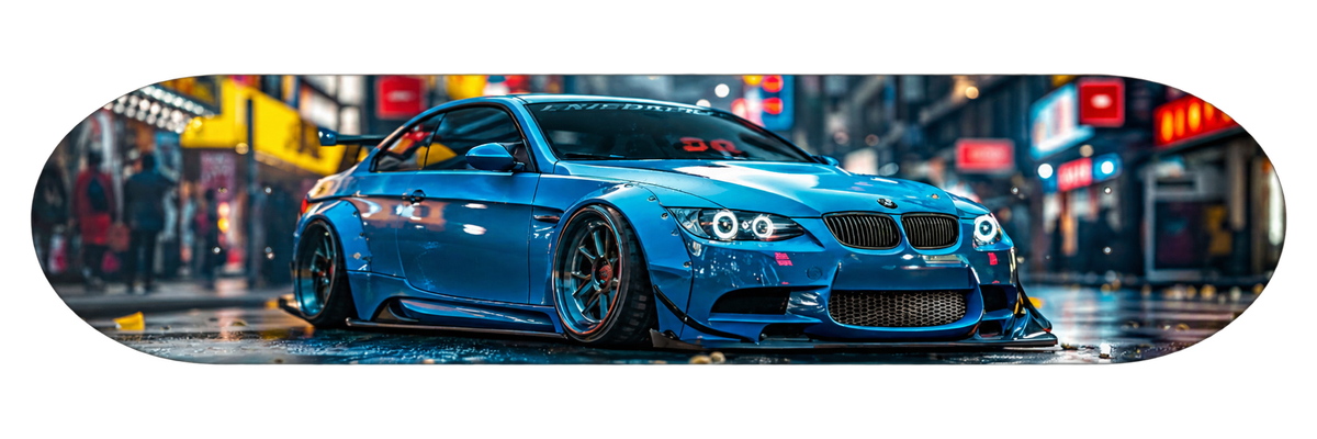 BMW Blue Neon Rain — Skateboard Deck