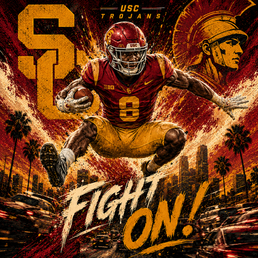 USC Football — Fight On Leap — 4×4 Tile Art