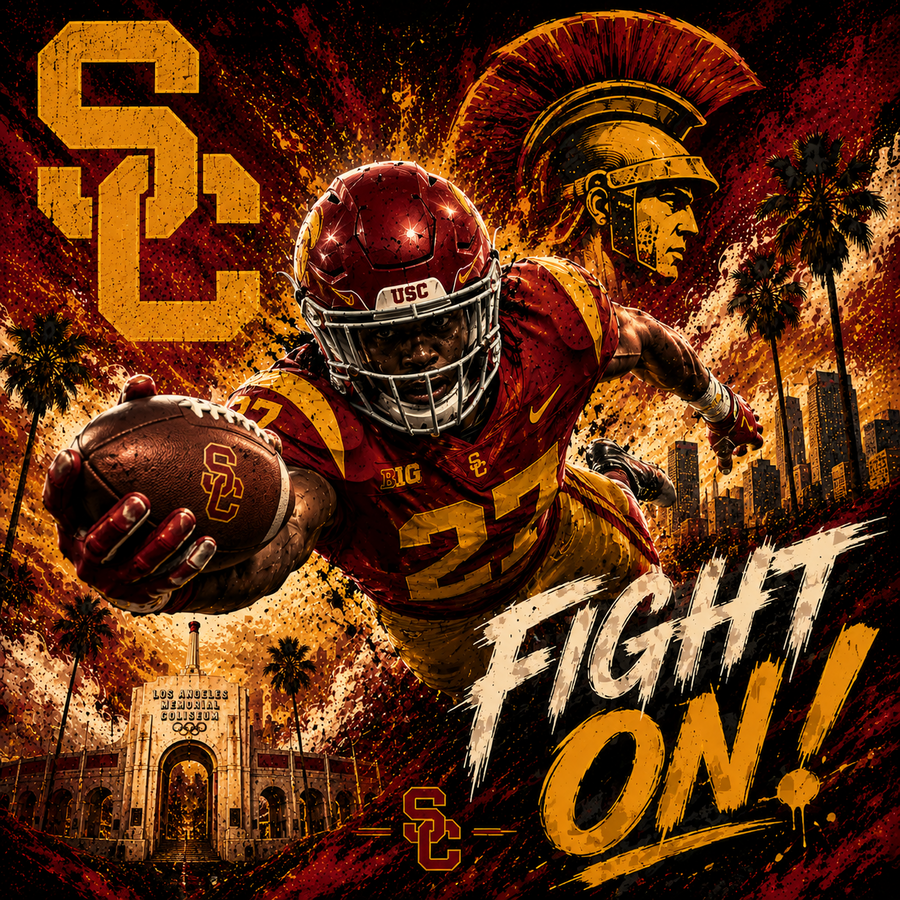 USC Football — Fight On Dive — 4×4 Tile Art