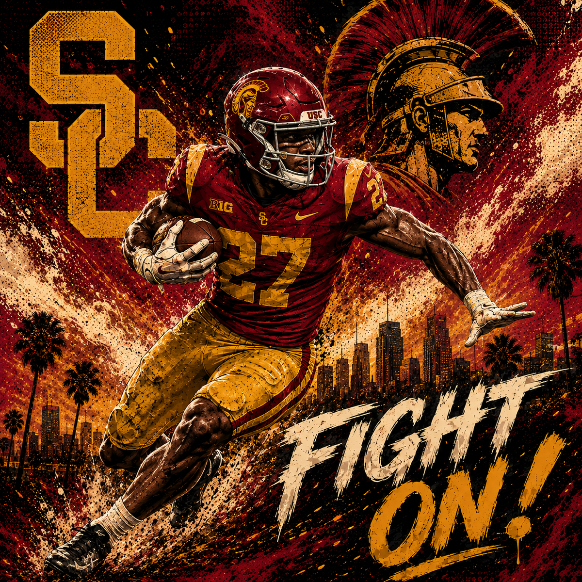 USC Football — Fight On Power — 4×4 Tile Art