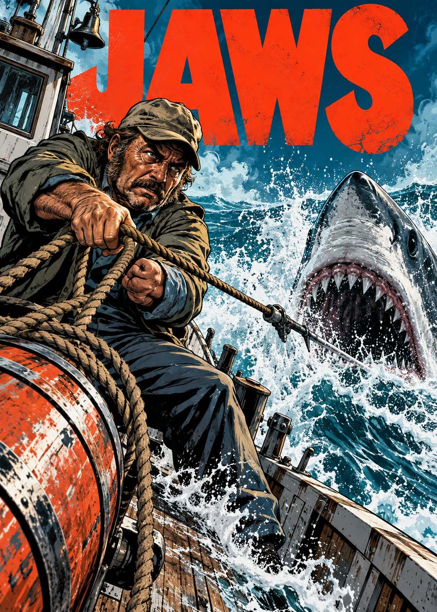 Jaws — 5x7 Horror Canvas — Design 6