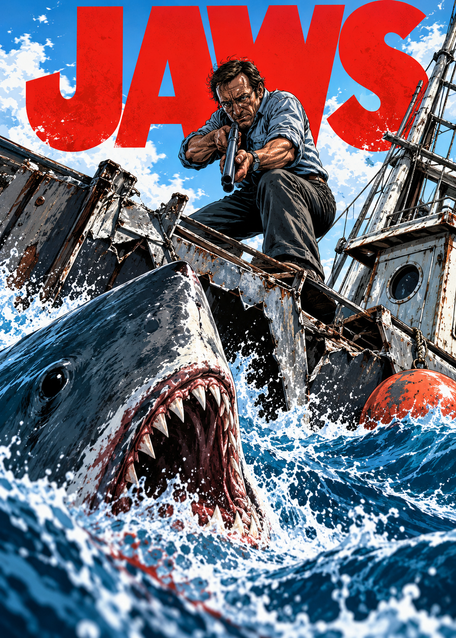 Jaws — 5x7 Horror Canvas — Design 8