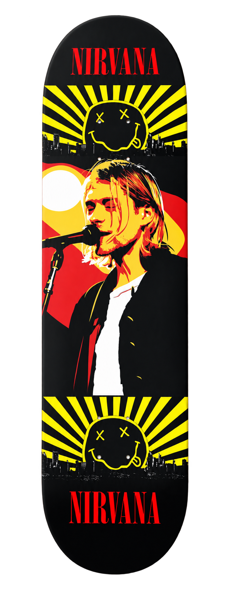 Pink and yellow Nirvana skateboard art deck
